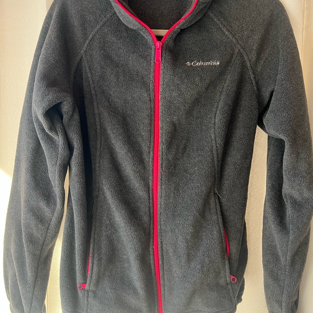 Columbia Women Fleece Gray Jacket with Pink Accents